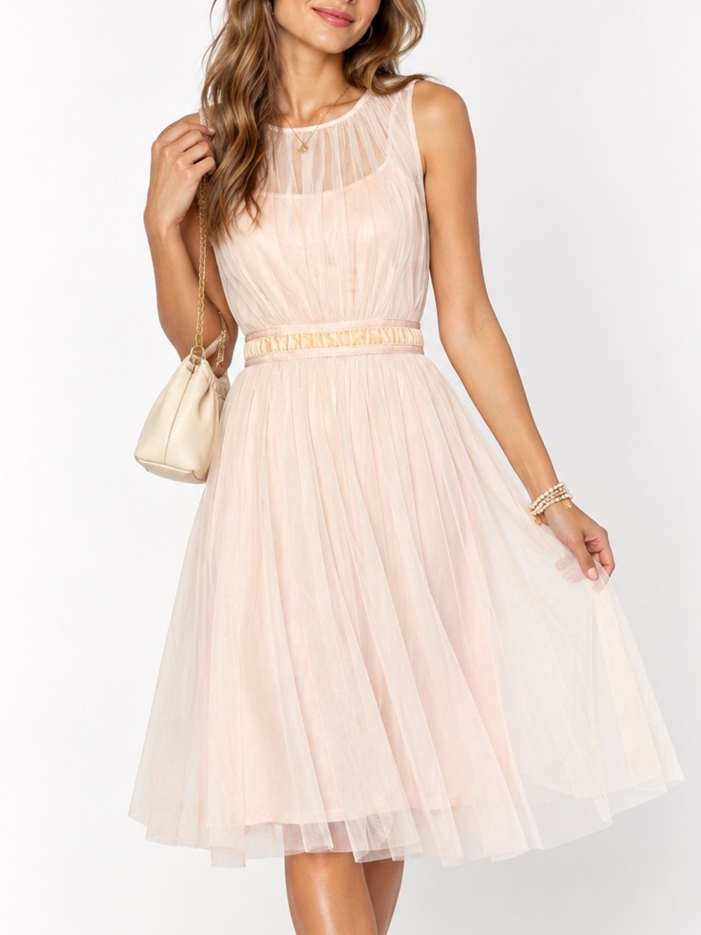Lauren Conrad Blush Pink Tulle Sleeveless Dress Velvet Trim Coquette Medium